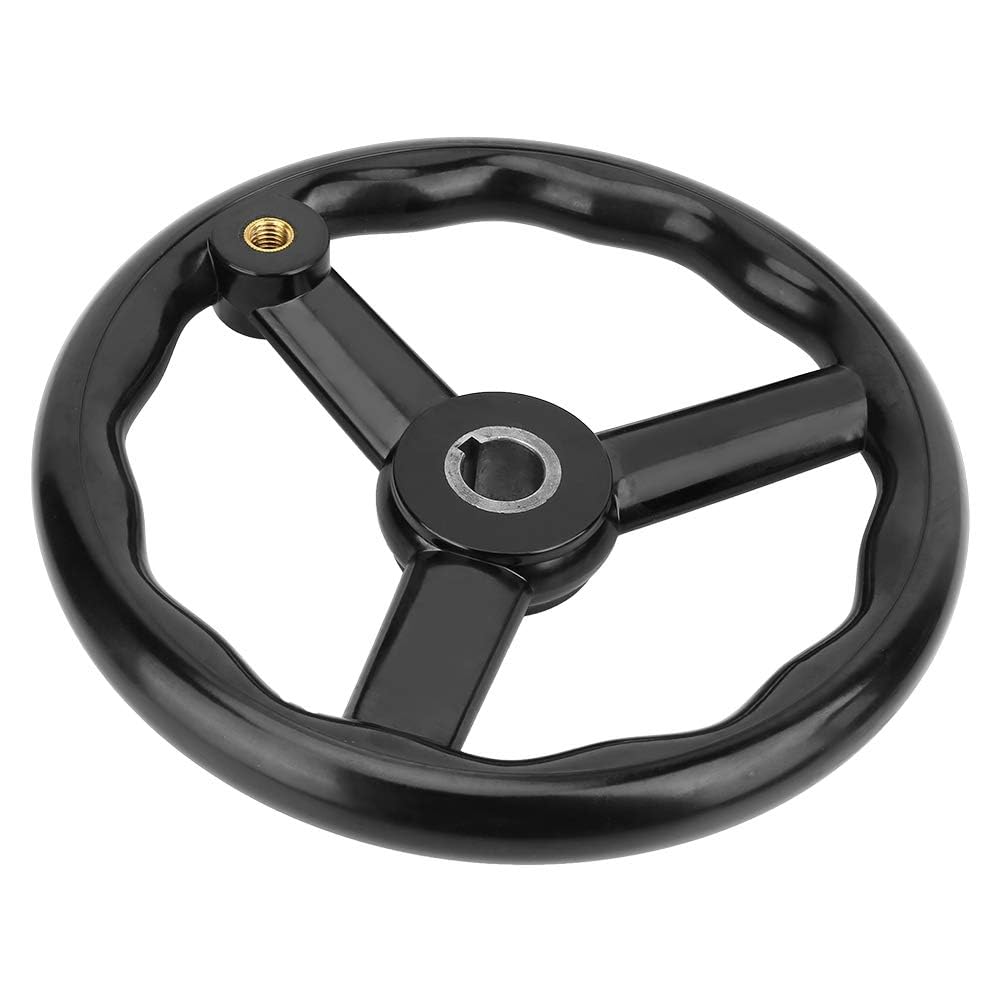 Volante de torno 250 * 25 mm Negro antideslizante Baquelita Volante de torno de 3 radios con mango para máquina herramienta