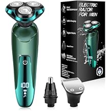 Electric Razor for Men, Electric Shavers for Mens Faces, Detachable Blade 3D Rotary for Shaving with Nose Trimmer Face Cleaning Brush Head Shavers, Wet/Dry/Waterproof Razors for Men Matte Green