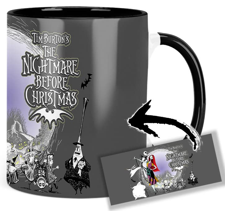 MasTazas Pesadilla Antes Mug De Navidad The Nightmare Taza Interior y Asa Negra Before Christmas Tim...