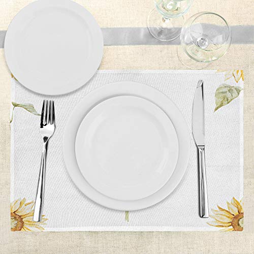 Ambesonne Sunflower Place Mats Set Of 4, Sunflowers Watercolor Painting Effect And In Minimalistic Design Art, Washable Fabric Placemats For Dining Table, Standard Size, Yellow Green #TOP2