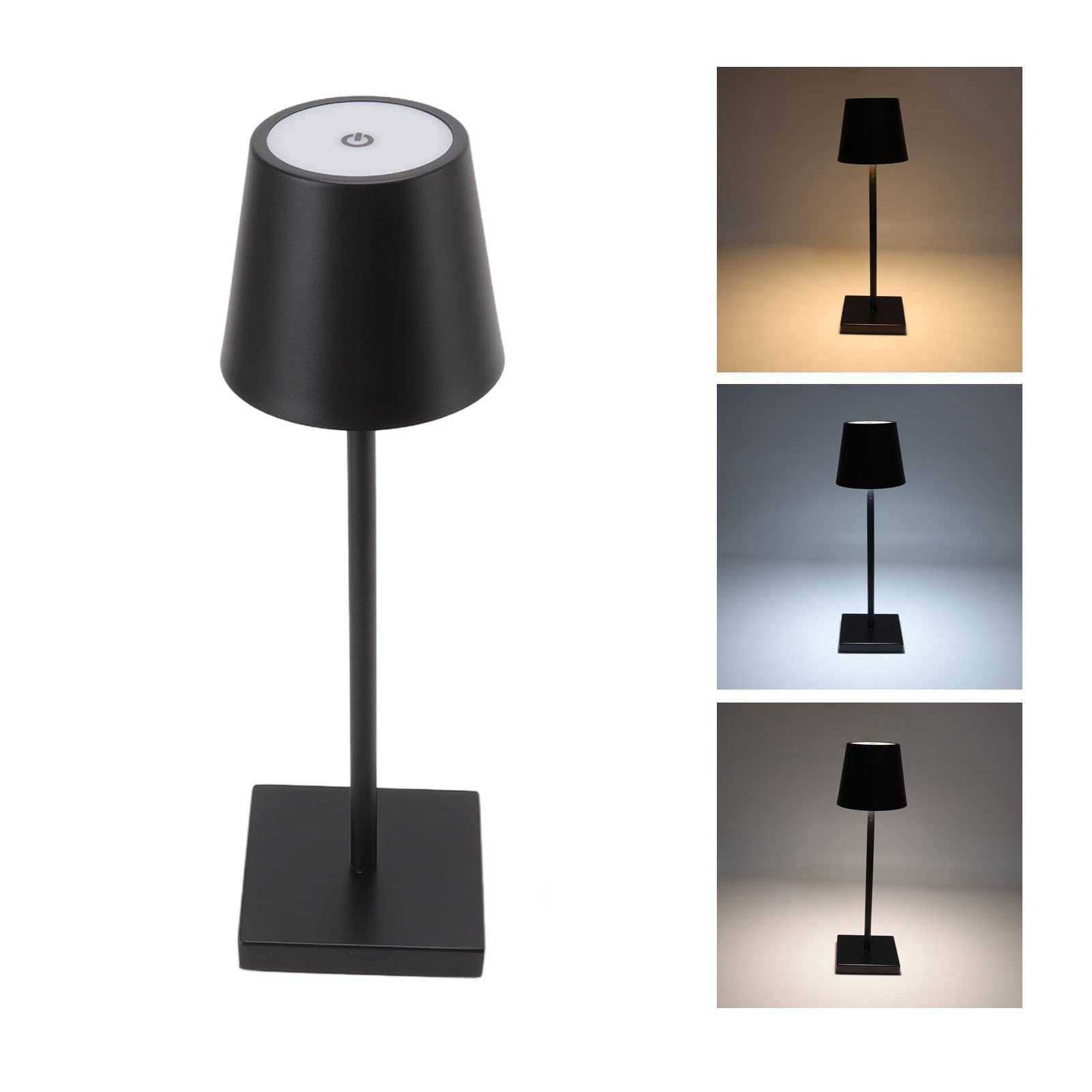 Lámpara de mesa LED de metal portátil, lámpara de escritorio de metal inalámbrica, lámpara táctil LED moderna, simple, recargable, alto brillo, interruptor táctil regulable, lámpara de me