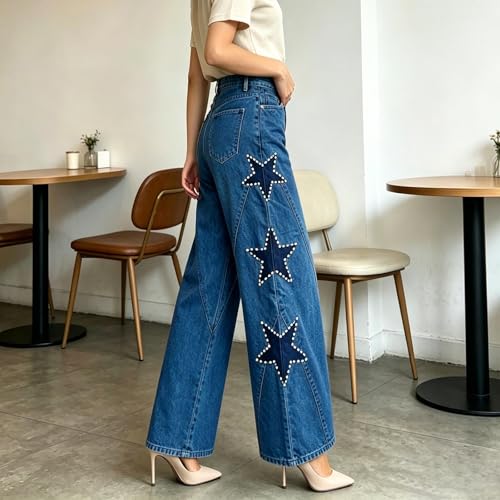 Pantalones vaqueros para mujer rectos de estilo retro y diseño holgado veraniego 6