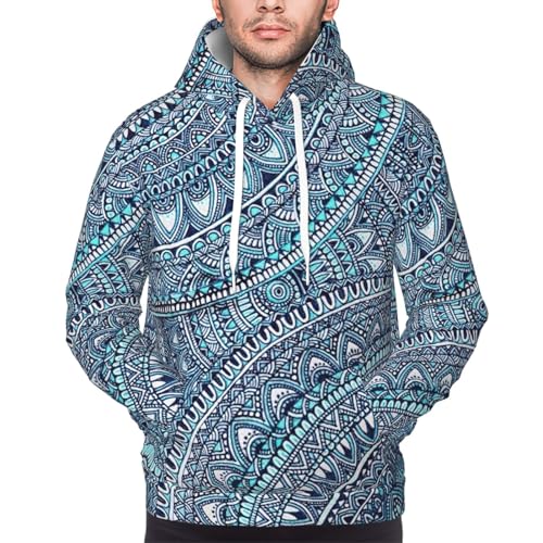Sweat à capuche fleurs bleues homme pull polaire rétro décontracté