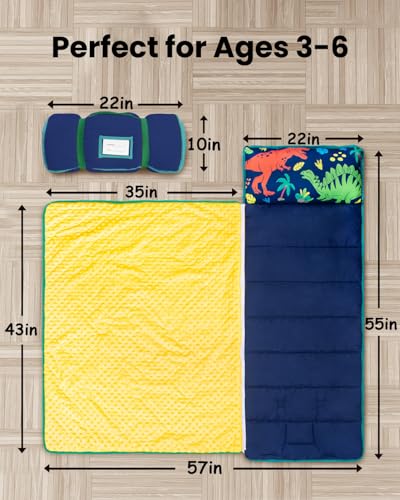 Image of Primlect Toddler Nap Mat with Detachable Blanket and Removable Pillow, Kids Sleeping Bag 55''x35'' for Daycare Preschool Kindergarten, Toddler Sleeping Mat for Boys and Girls