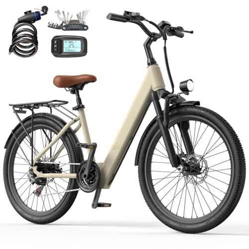 E-Bike 24 mit 7-Gang Schaltung 250W Motor 13Ah Akku Höchstgeschwindigkeit 25km/h Hochkohlenstoffstahlrahmen LCD Display City Elektrofahrrad