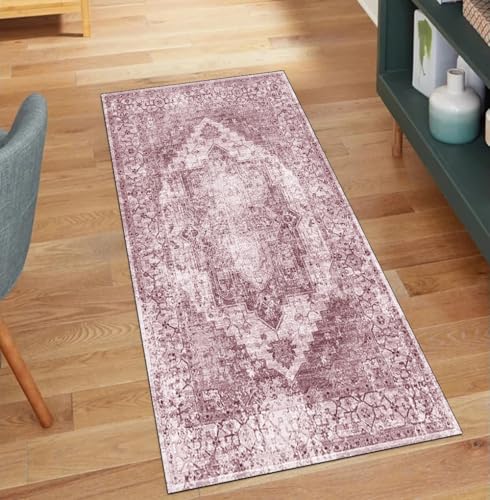 Alfombra de pasillo lavable rosa de 70x220 cm que no resbala 2