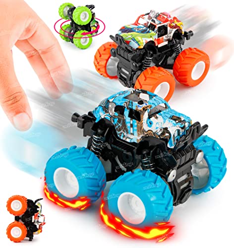 Image of Zest 4 Toyz Friction Powered Cars for Kids 4WD Mini Monster Trucks Big Rubber Tires Baby Boys Super Cars Blaze Truck Children Gift Toys Multi Color (Set of 2)