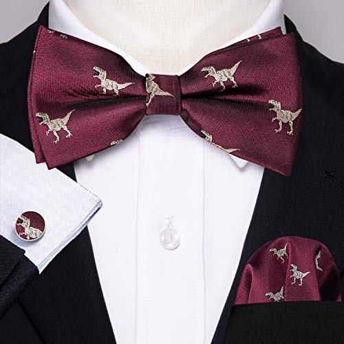 Image of YOHOWA Paisley Striped Men Bow Tie Pre-Tied Formal Adjustable Colorful Bowties Handkerchief Cufflinks Set Wedding Party