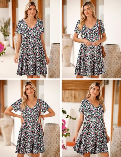 Image of JollieLovin Women T Shirt Plus Size Summer Swing Dresses Short Sleeve V Neck Loose Casual Dress(L-5X)