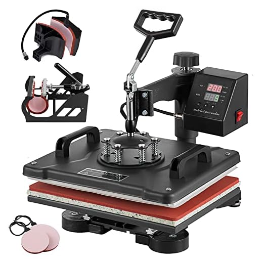 TOPDEEP 5 in 1 Heat Press Machine, 12x15 inch Swing Away Heat Press for Sublimation, T Shirt Pressing Machine Multifunction, Heat Press Transfer Machine Combo for T-Shirt Hat Cap Mug Plate Cap