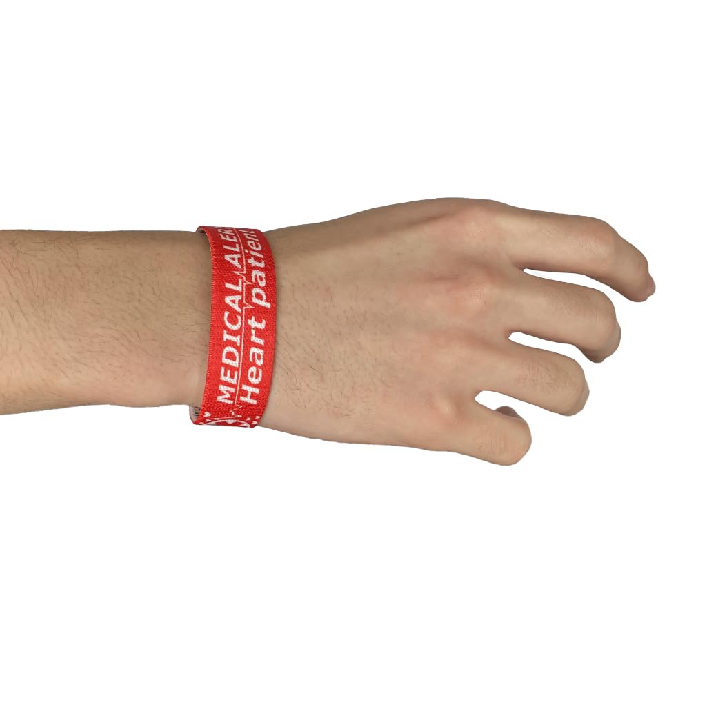 Set of Heart Patient elastic Wrist band wristband/Key tag Medical Alert, Red, 19 CM X 2 CM - Image 3