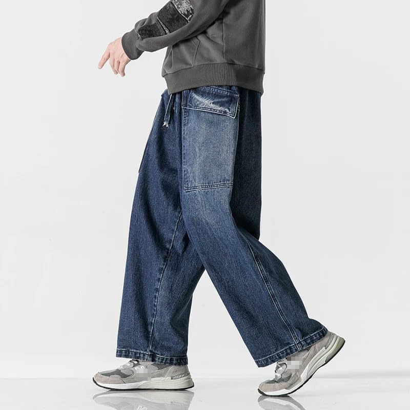 Men Straight Denim Pants Loose Trousers Male Causal Oversize Wide Leg Pants Elastic Waist Jeans2