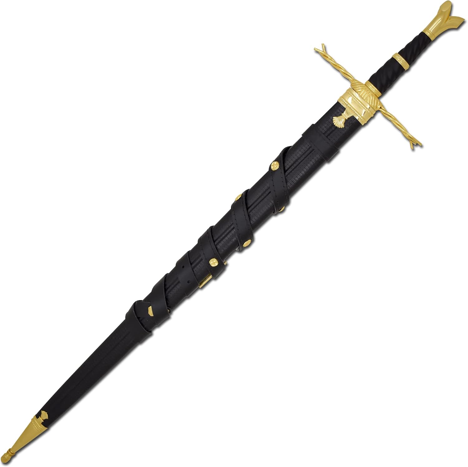 Medieval Warrior 15th Century German Branch Writhen Gold Hilt Longsword Hand and A Half Sword with Real Leather Scabbard