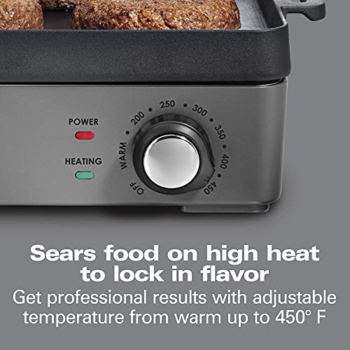 Hamilton Beach Professional Cast Iron Indoor Electric Grill & Griddle, 10" x 16" Preseasoned Cooking Surface, Adjustable Temperature up to 450° F, Black (38560)
