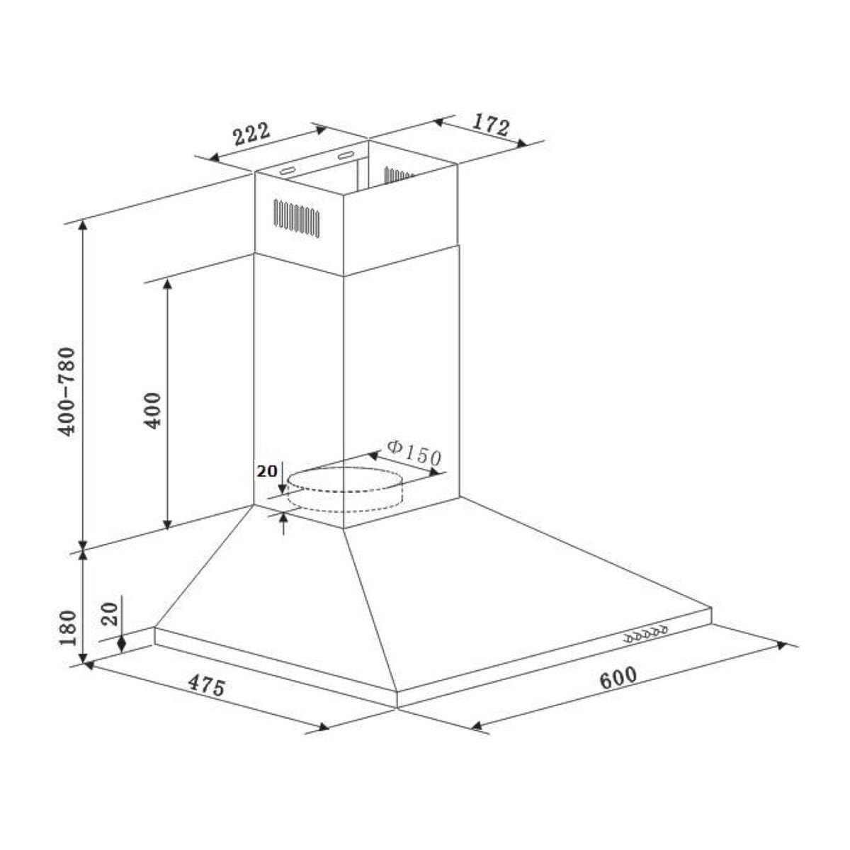 PKM 6091H Dunstabzugshaube in Edelstahl | 60 cm Breite | LED Beleuchtung | 3 Leistungsstufen | Abluft | Umluft | EEK B