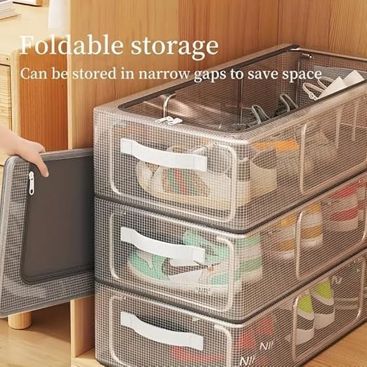 Image of TEKCOOL Shoe Storage Box, Shoe Organizer for Closet, Clear Plastic Stackable Shoe Boxes, Space Saving Foldable Sneaker Shoe Rack Containers Bin Holder (1), 60 x 30 x 15 Cm