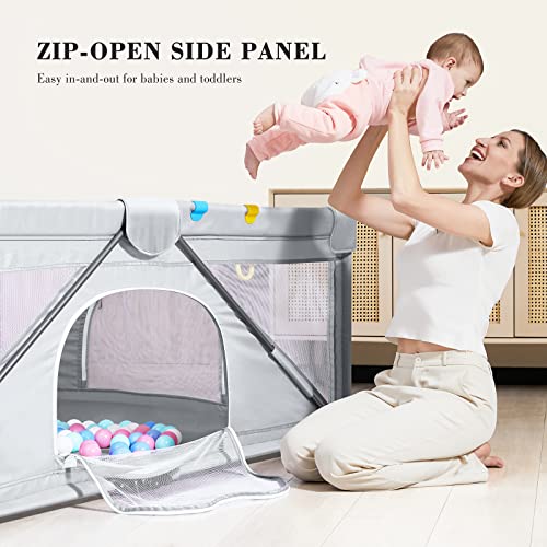 Angelbliss Baby Playpen, Foldable Playpen For Babies And Toddlers, Indoor & Outdoor Baby Activity Center With Visible Breathable Mesh, Portable Play Yard With 2 Handlers+50 Balls-50”×50”（Grey） #TOP1