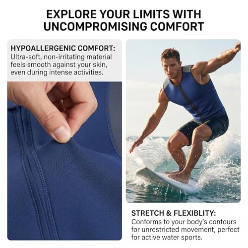 Camiseta sin mangas para hombre, chaleco térmico con capucha para snorkeling y surf, traje húmedo para buceo, kayak, paddleboarding, azul marino miniatura 4
