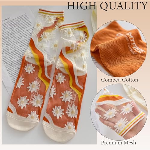 YFUNNLE 5 Pairs Womens Sheer Socks Summer Thin See Through Mesh Transparent Socks for Women Size 6-94