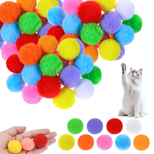YEDOUALE Lot de 100 Balles en Feutre pour Chat 3 cm – Jouets Interactifs en Peluche Colorée pour Chats et Chatons, Balles Légères pour Jeu Intérieur