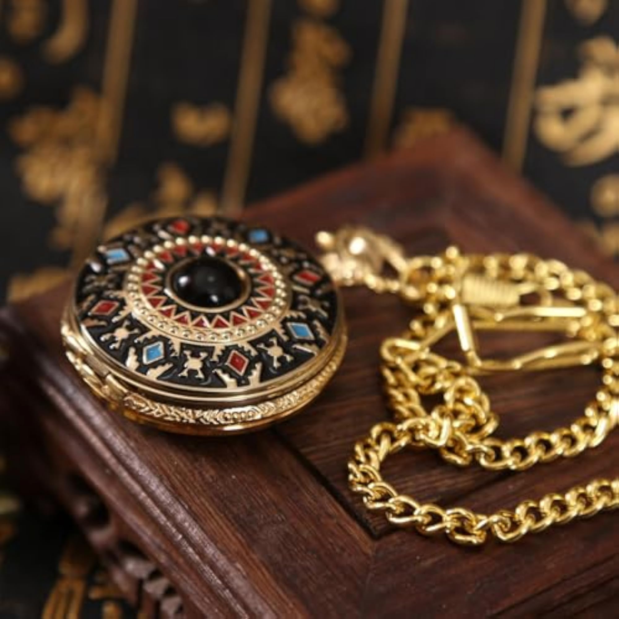 Mini Black Obsidian Mirror Pocket Watch Set