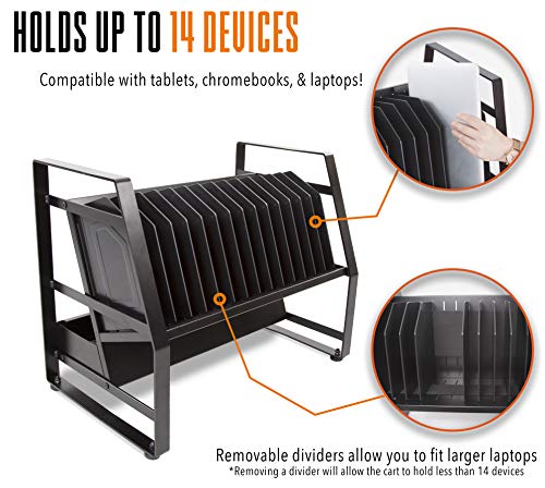 Line Leader 14 Device Open Charging Cart | Charing Station For Tablets, Chromebooks & Laptops | Ul Safety-Certified With Surge Protection | Laptop Cart With Removable Wheels To Place On Or Under Desk #TOP2