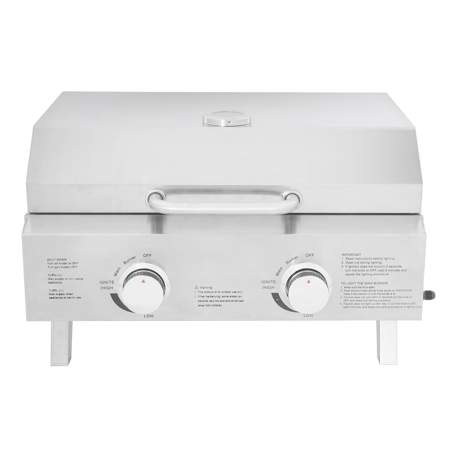 Barbecue à gaz portable en acier inoxydable avec 2 brûleurs, barbecue pliable pour arrière-cour, jardin, terrasse et pique-nique, 22 x 18 x 15 pouces
