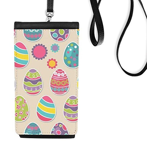 Sac à main suspendu téléphone Pâques en cuir noir avec motif œuf coloré de style chrétien