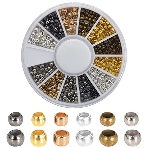 720 Pièces Perles à Écraser, 2 mm 2.5 mm Mixte Perles à Écraser en Laiton, Perles à Écraser Rond, Perles Tube à Sertir Métal Rocaille Perle avec Boîte pour Fabrication de Bijoux, Colliers Bracelet Cover