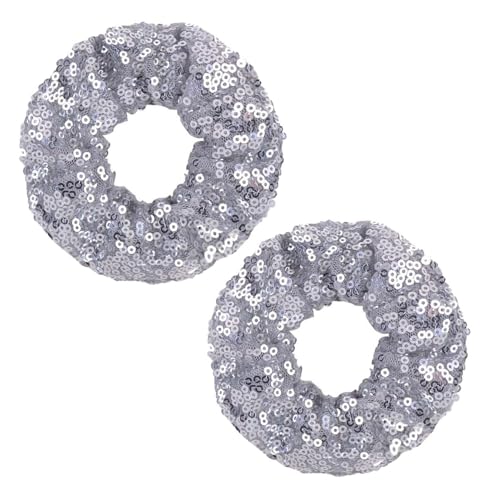 Hair Scrunchies Sparkly Hair Ties Sequin Hair Band Retro Disco Party Favors Hair Accessories Hair Holder 2 Pack TSFQ15 (4pcs Gold Silver)