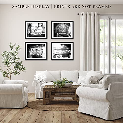 Lisa Russo Fine Art - New Orleans Bar Signs Set Of 4 5X7” Black And White Prints With 8X10” White Mats - Unframed - Bourbon Street Pictures, Nola, City Art For Office, Kitchen, Living Room Decor #TOP2