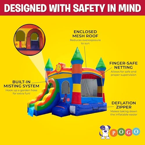 Pogo Bounce House Inflatable Water Slide for Kids, Backyard Commercial Castle Outdoor Playhouse Bouncer with Water Slide, Includes Blower, Anchor Stakes & Storage Bag, 18 x 12 x 14.5 - Thumbnail 5