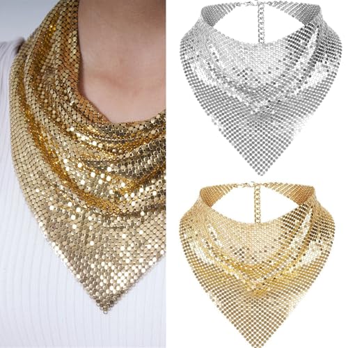 SHITINGRM Shimmering Bandanas Scarf for Party Punk Metallic Neck Scarf for Women Fashion Neck Tie Club Party Costume Neckwear