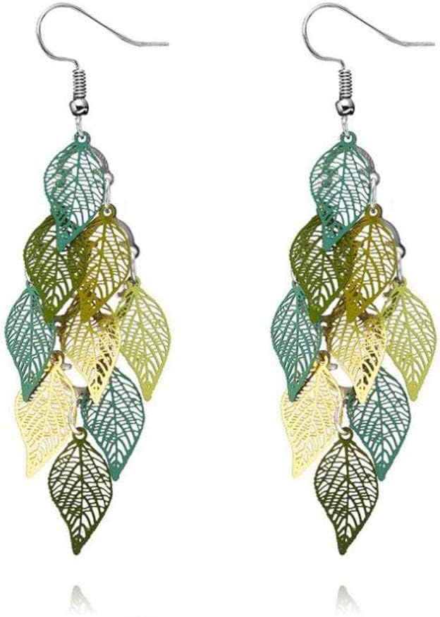 El Regalo 1 Pair Pretty Leaves Bunch Chandelier Earrings for Girls & Women- Boho Lightweight Hollow Filigree Leaves Drop Earrings (Green Yellow Shades) (B0D2DLZ7Z3) Amazon Price History, Amazon Price Tracker