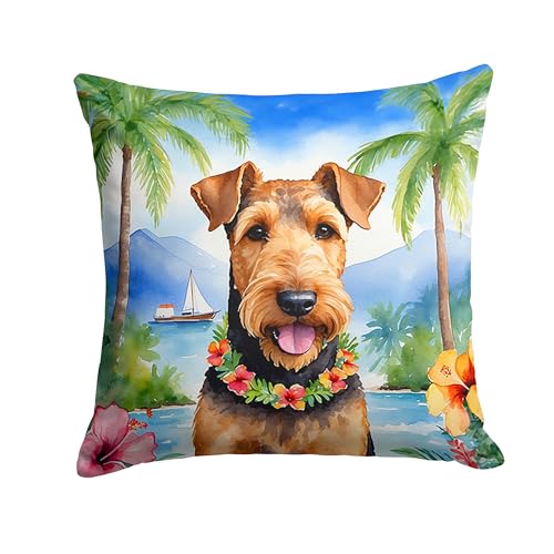 Caroline's Treasures Luau Party Decorative Throw Pillow, 14Hx14W, Airedale Terrier 6347