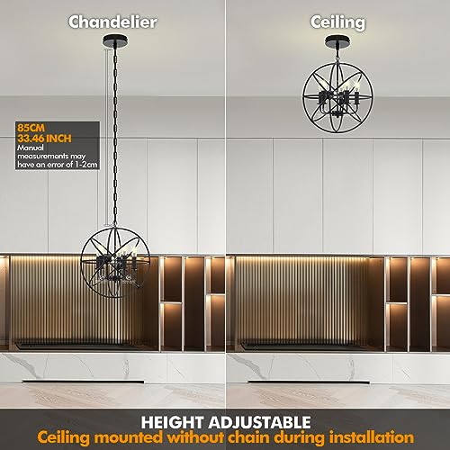 Ridgeyard Black Farmhouse Chandelier Metal Orb Cage Chandelier 5 Lights Industrial Retro Pendant Globe Ceiling Light Fixture Hanging Lamp For Dinning Room Kitchen Island Living Room Bedroom #TOP4