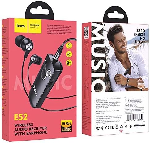 Close-up of HOCO E52 receiver showing control buttons and power switch