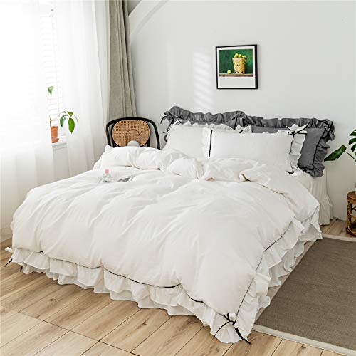 Soukach Ruffled Bedding Bow Duvet Cover Set With Butterfly Tie Soft Brushed Microfiber Shabby Chic Bedding Set With Zipper Closure #TOP7
