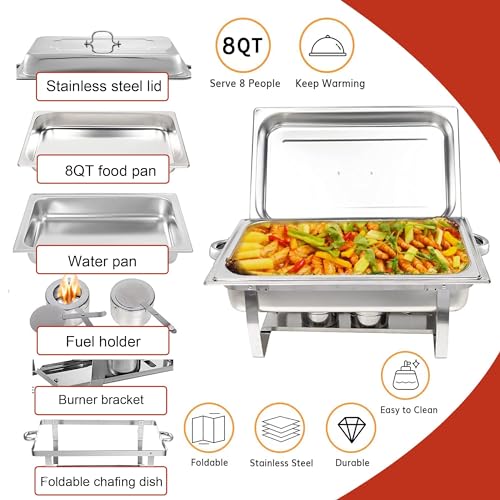 Chafing Dish Buffet Set - 4 Pack, 8 Quart Stainless Steel Chafer Buffet Servers and Warmers Set with Folding Frame for Weddings, Parties, Banquets, and Catering Events - Image 3