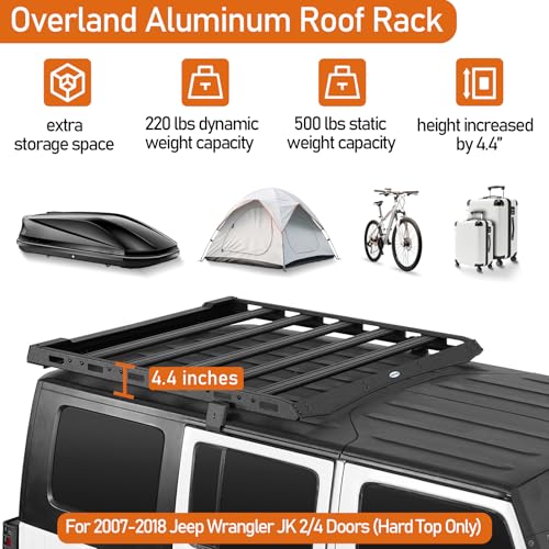 Image of Hooke Road JK Roof Rack Aluminum Crossbars Overland Cargo Carrier for 2007-2018 Jeep Wrangler JK 2 /4 Doors (Hard Top Only)