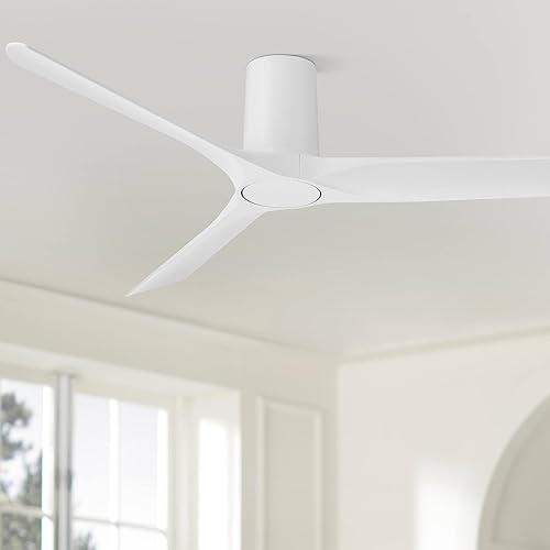 Casa Vieja Zebec 52" Modern Indoor Hugger Flush Mount Ceiling Fan with Remote Control, 3 Blades, 6-Speed Quiet Reversible DC Motor, Timer, Matte White Finish Low Profile Living Room Kitchen House