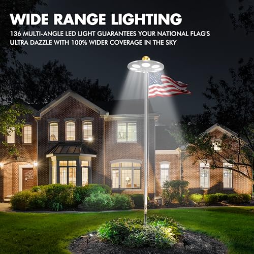 Aurolit Flagpole Light Solar Powered, 136 LED for 15-25 Ft Poles, 12 Hour Dusk to Dawn Auto On/Off, Spectacular Aurora Lighting on Outdoor Top - Thumbnail 4