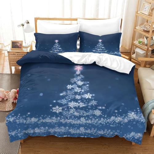 Housse de couette Sapin de Noël 220x240 parure de lit microfibre résistante king imprimé 3D - 3
