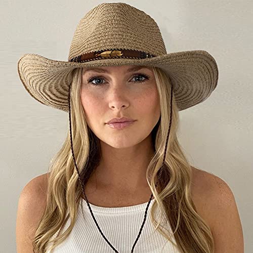 Women Straw Sun Hat Mens Cowboy Style Garden Hat Upf 50+ Wide Brim Summer Hat With Wind Lanyard #TOP6
