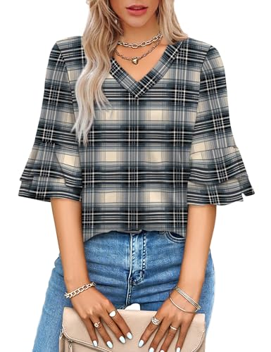 Image of OFEEFAN Spring Tops for Women Boho Shirts Fashion Clothing Cute 3 /4 Length Sleeve Blouses Dressy Casual Summer Outfits