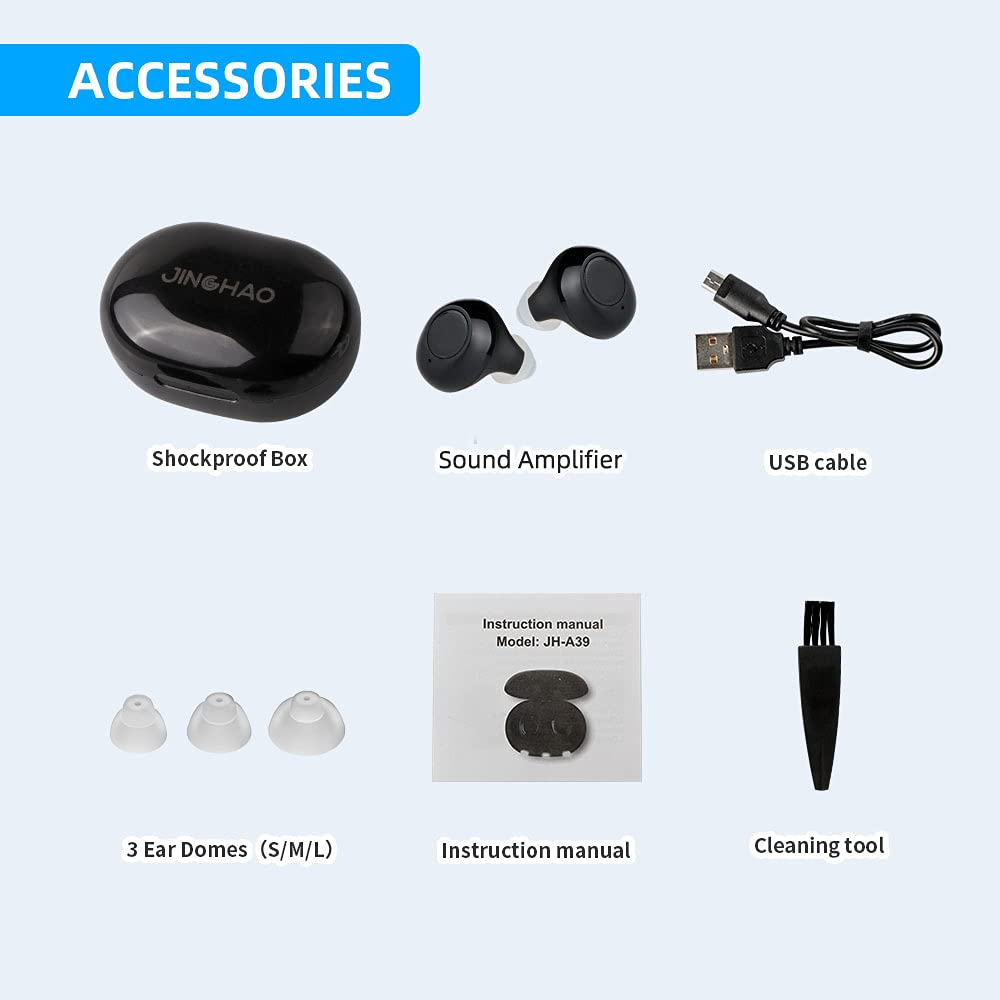 JINGHAO Amplificateur Audio Personnel Haut De Gamme Pour Adultes, Amplificateur De Son Rechargeable, Comprend Un Appareil Droit Et Gauche, Avec Portable Boîtier De Chargement (1 Paire)