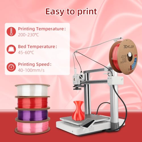 Image of 3DHoJor Silk PLA Filament 1.75mm, PLA Filament 1.75mm Silk Shiny 3D Printer Filament, 1kg Cardboard Spool (2.2lbs), Dimensional Accuracy + /- 0.03 mm, Fit Most FDM Printer（Red）