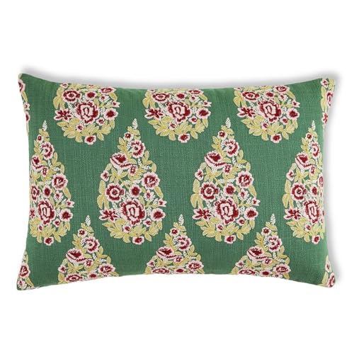 Image of haus & kinder Embroidered Cushion Cover 12x18 Inch Set of 1, Cotton Decorative Throw Pillow Cover for Sofa, Couch & Living Room, Soft Breathable Rectangle Cushion Case for Home Decor