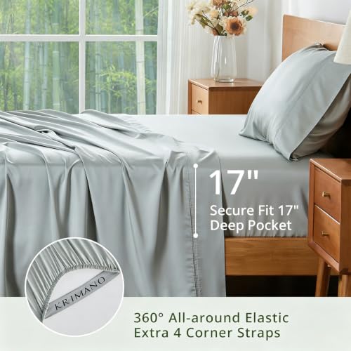 Image of Twin Size Sheet Set, Viscose Bamboo Sheets for Bed Set 3pcs, 100% Viscose Derived from Bamboo, Hotel Luxury Silky & Cooling for Hot Sleepers, Deep Pocket Up to 17 inch, Light Grey