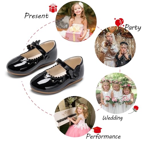 Image of PHIRAMIN Toddler Flower Girl Glitter Dress Shoes Little Girl Ballet Flats Bow Wedding Party